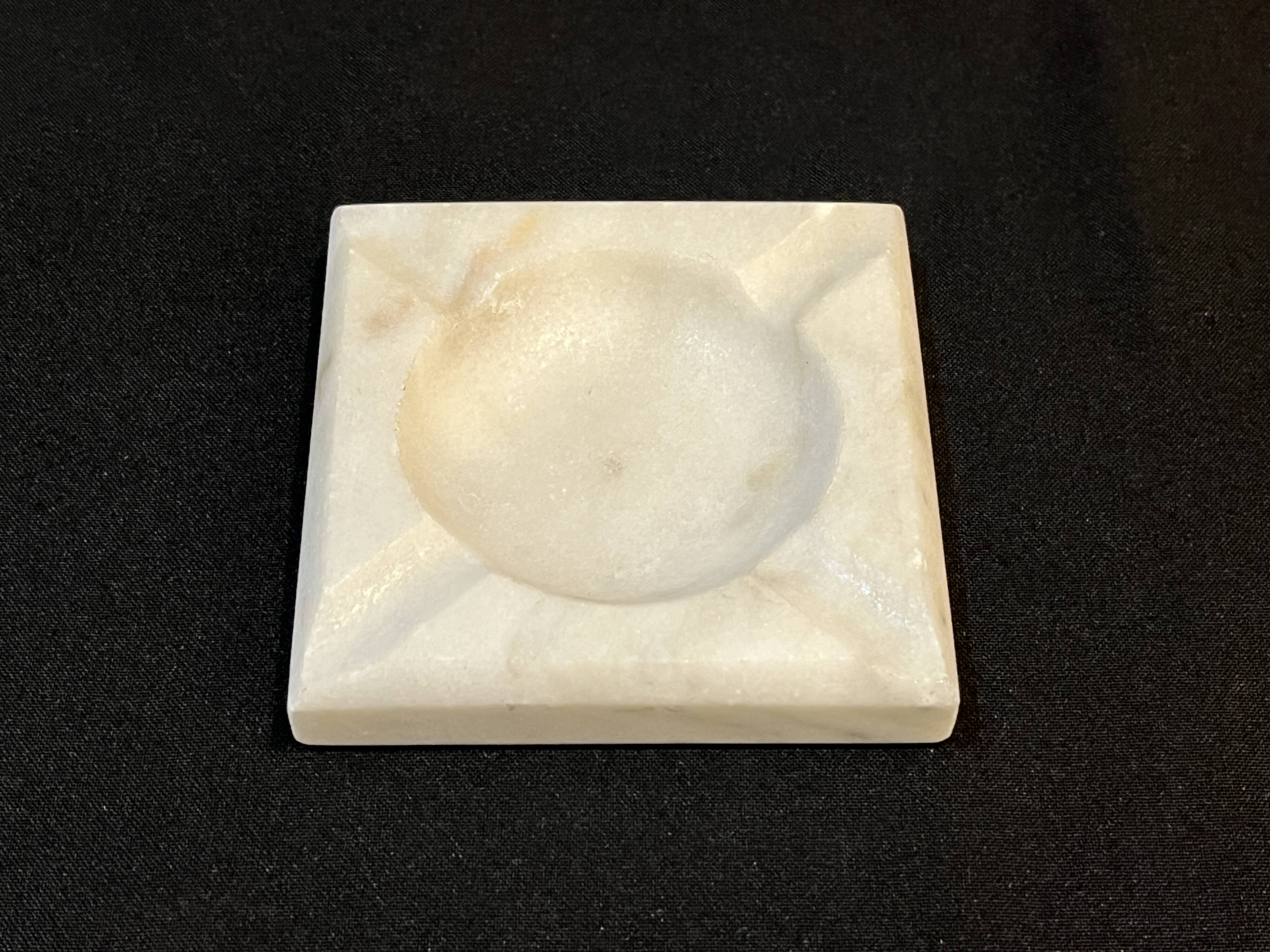 Vintage ashtray in white marble square 1970s Carrara Italy