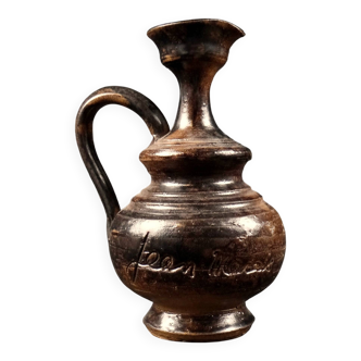 Vintage 1970s ceramic pitcher signed Jean Marais with chamotte glaze