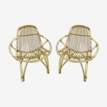 Paire de fauteuils vintage en rotin