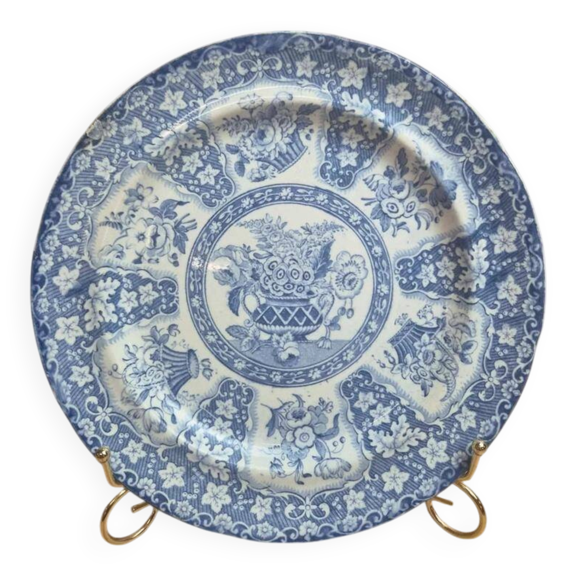English plate XIXth filigree decoration Spode – fine earthenware blue and white around 1830