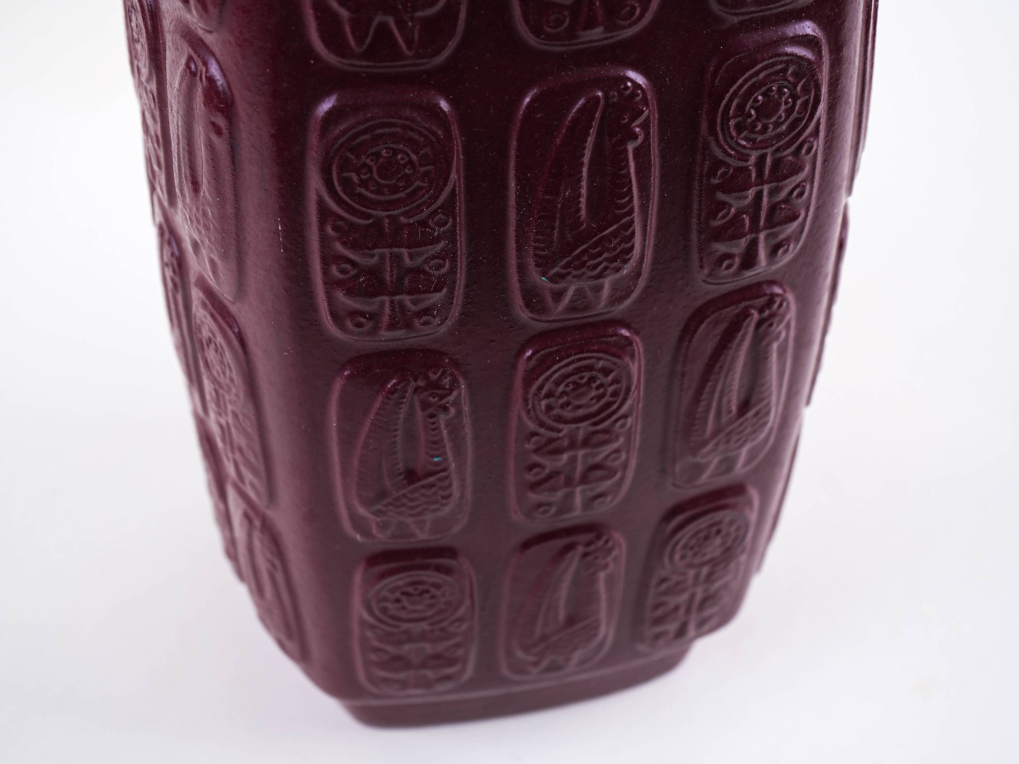 Bay Keramik ceramic vase with floral relief, burgundy glaze, Germany, 1970s