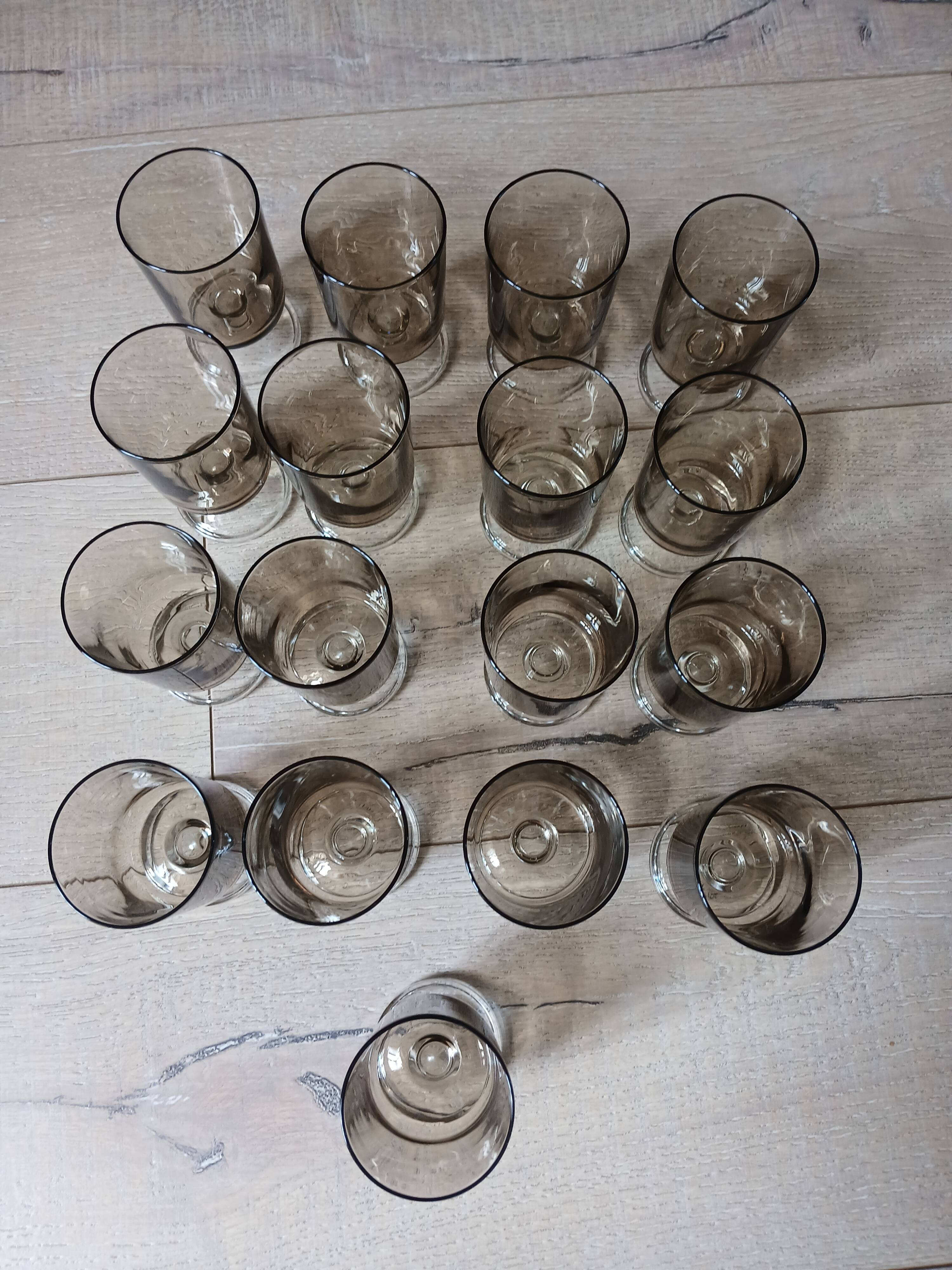 17 vintage stemmed glasses in smoked glass