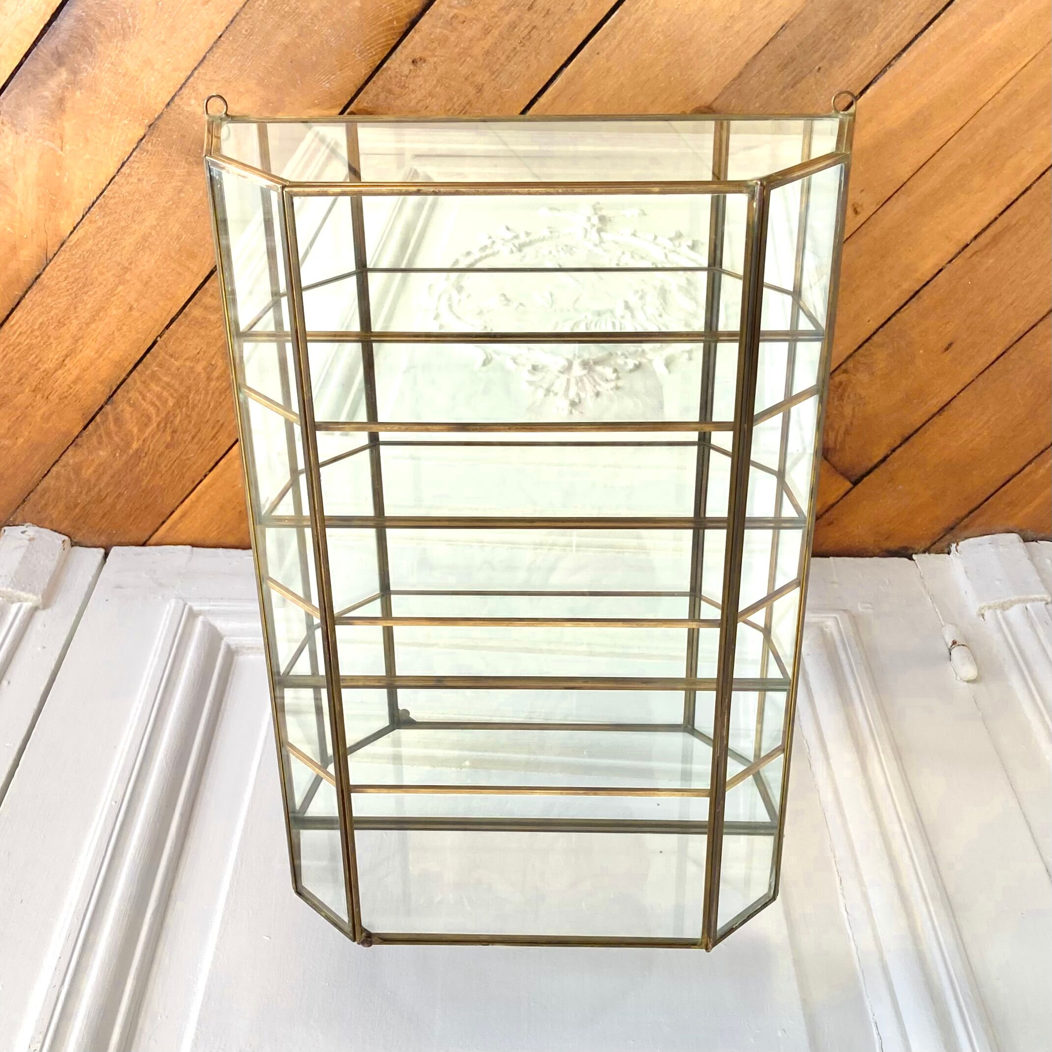 Wall showcase XXL brass glass and mirror 1960