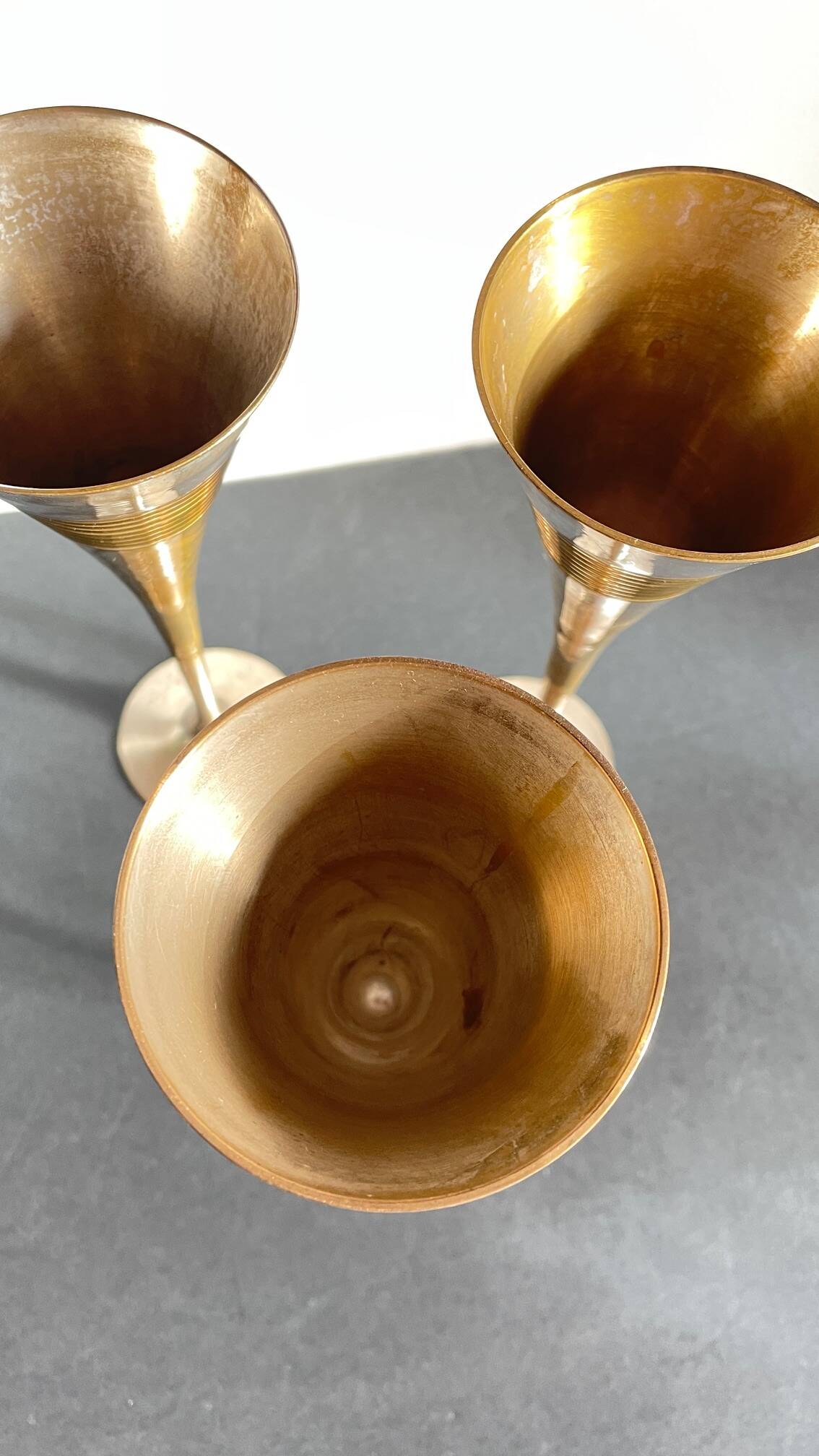 6 Vintage Silver-Plated Brass Champagne Flutes