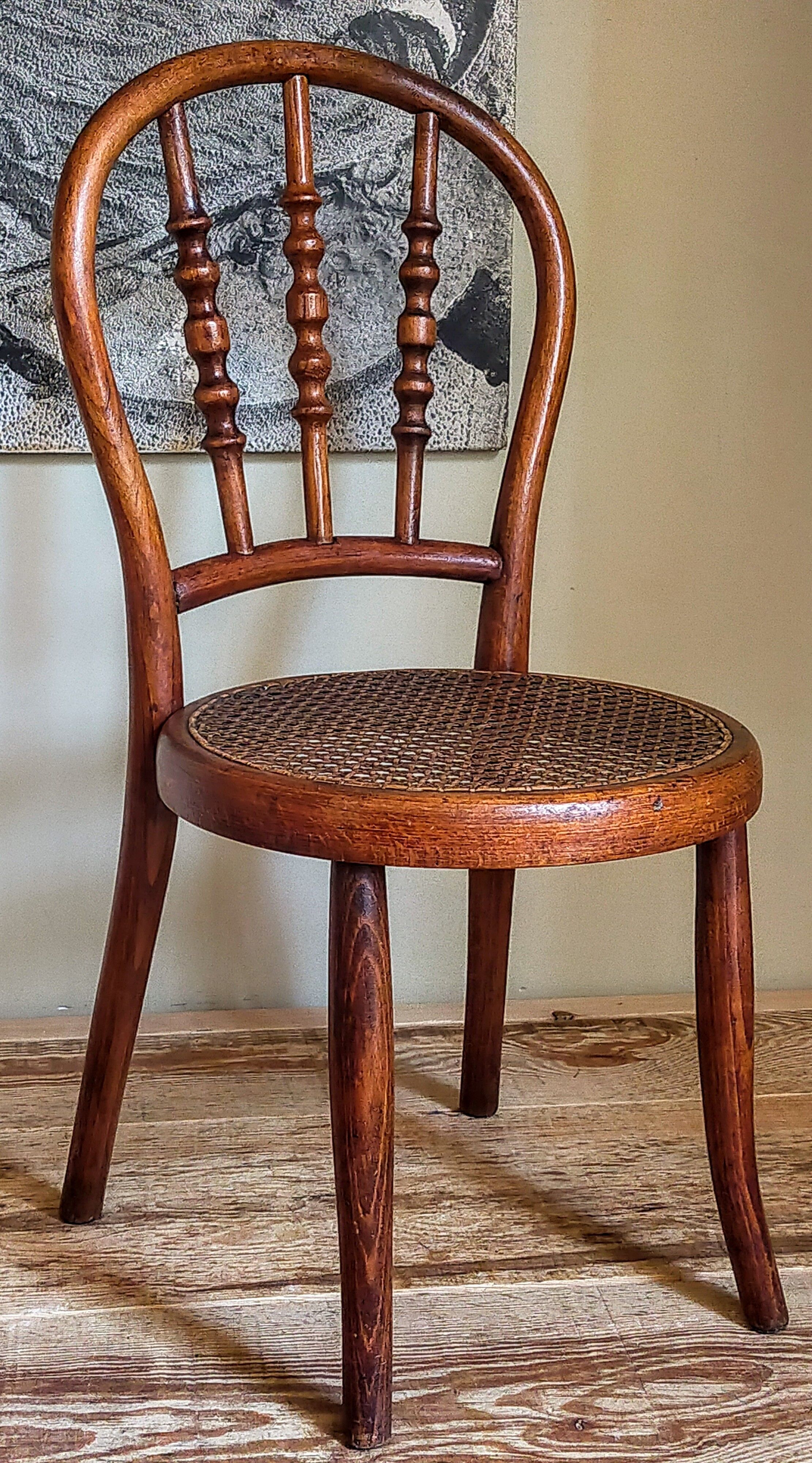 Children's chair in curved round wood old year