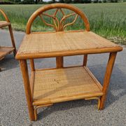 Pair of bedside tables in wood and woven straw - around 1960.
