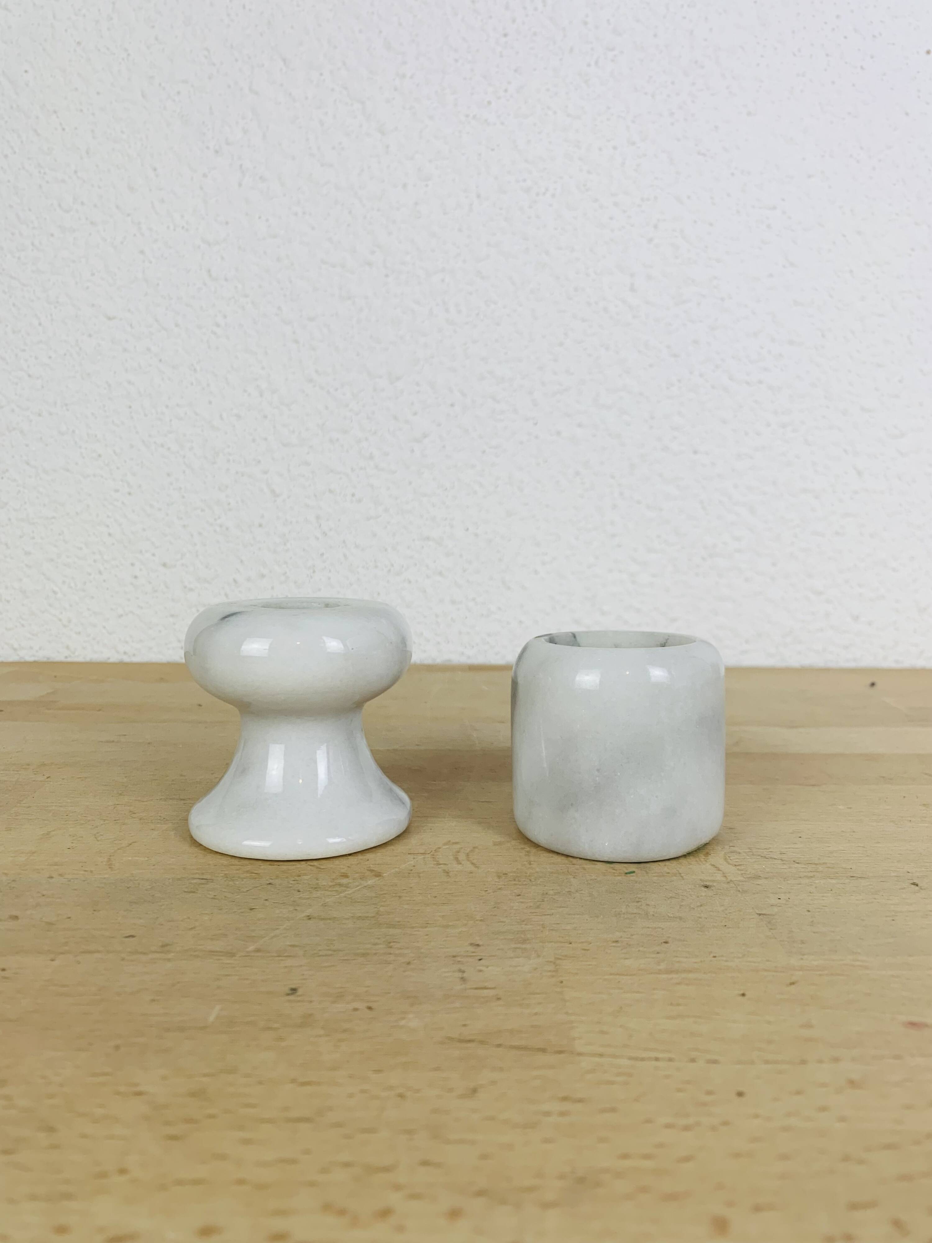 Pair of vintage white marble candlesticks