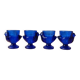 4 chicken-shaped egg cups in cobalt blue glass