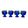 4 coquetiers en forme de poule en verre bleu cobalt