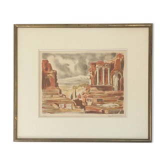 The Acropolis. Lithograph by Jean-Eugène BERSIER (1896-1978).