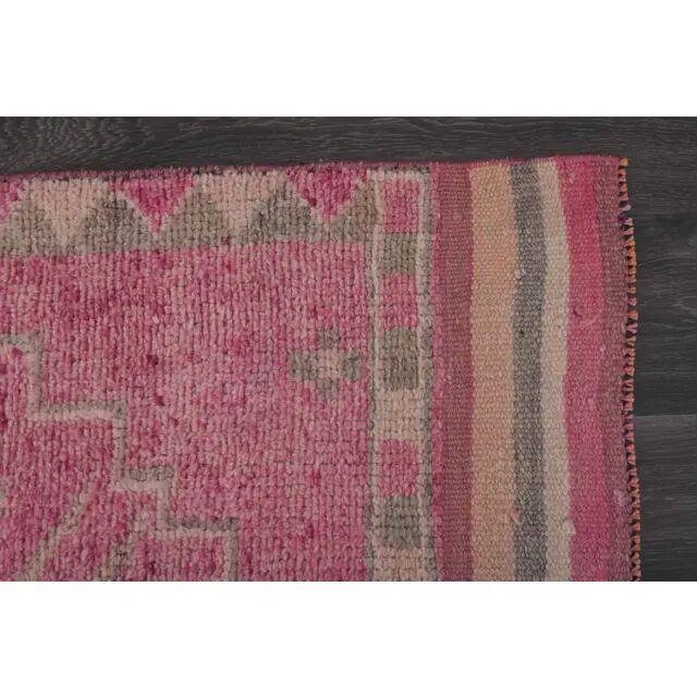 1970s Vintage Turkish Hand-Knotted Wool Cotton Pink Runner Rug 90x303