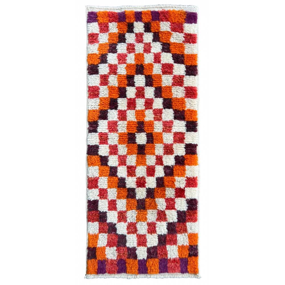Vintage Handmade Turkish Tulu Rug with Checkered Design. Custom Options Available