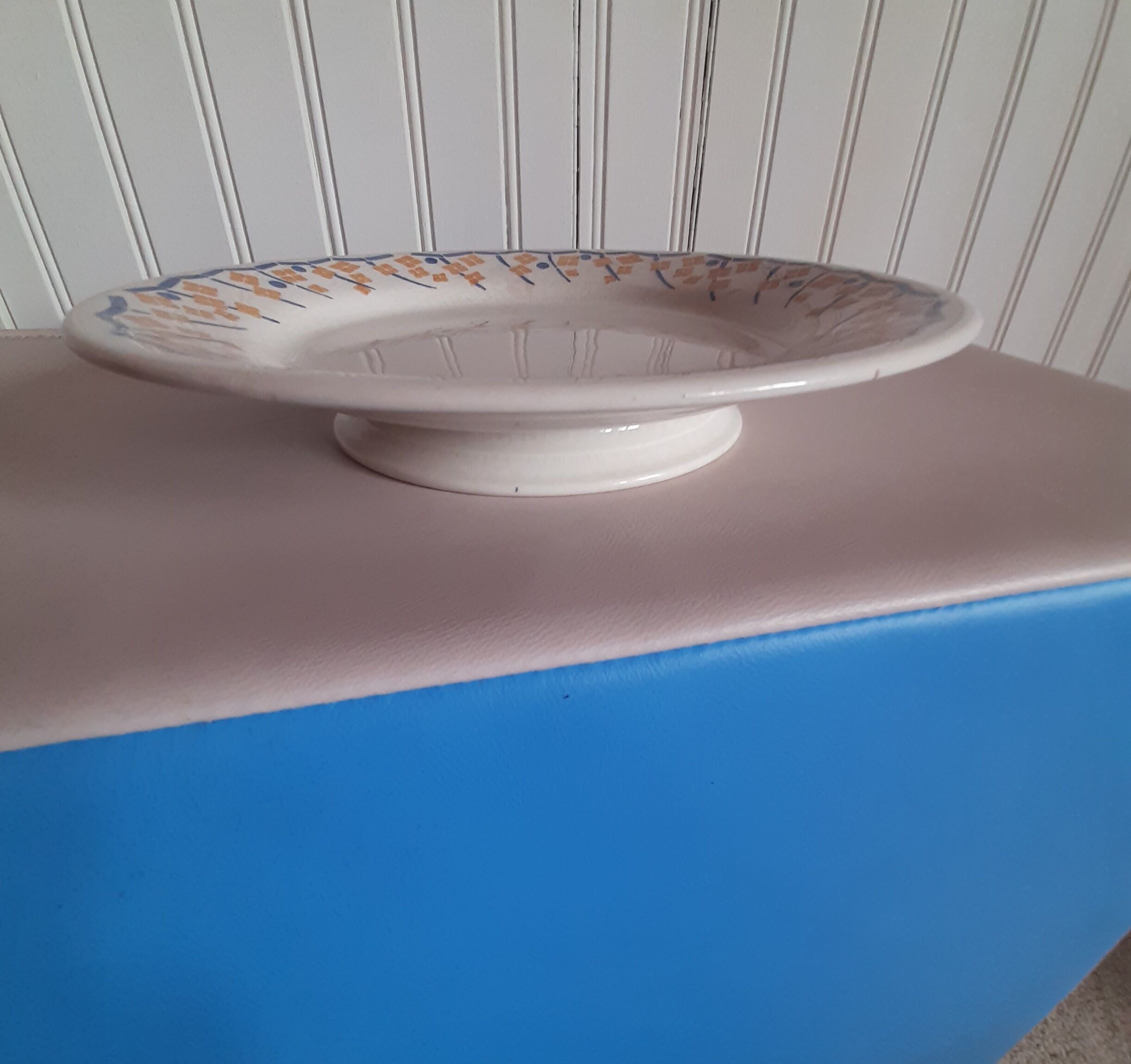 Compotier - piedouche - cake dish - ceramic hb cm - yellow and royal blue