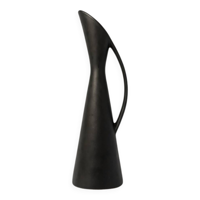 Vase noir sculptural en céramique – style mid-century modern/design vintage