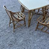 Table + 4 rattan chairs 1960/70