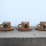 Series of 3 vintage stoneware cups and saucers by Madeleine Brault for Poterie de la Colombe