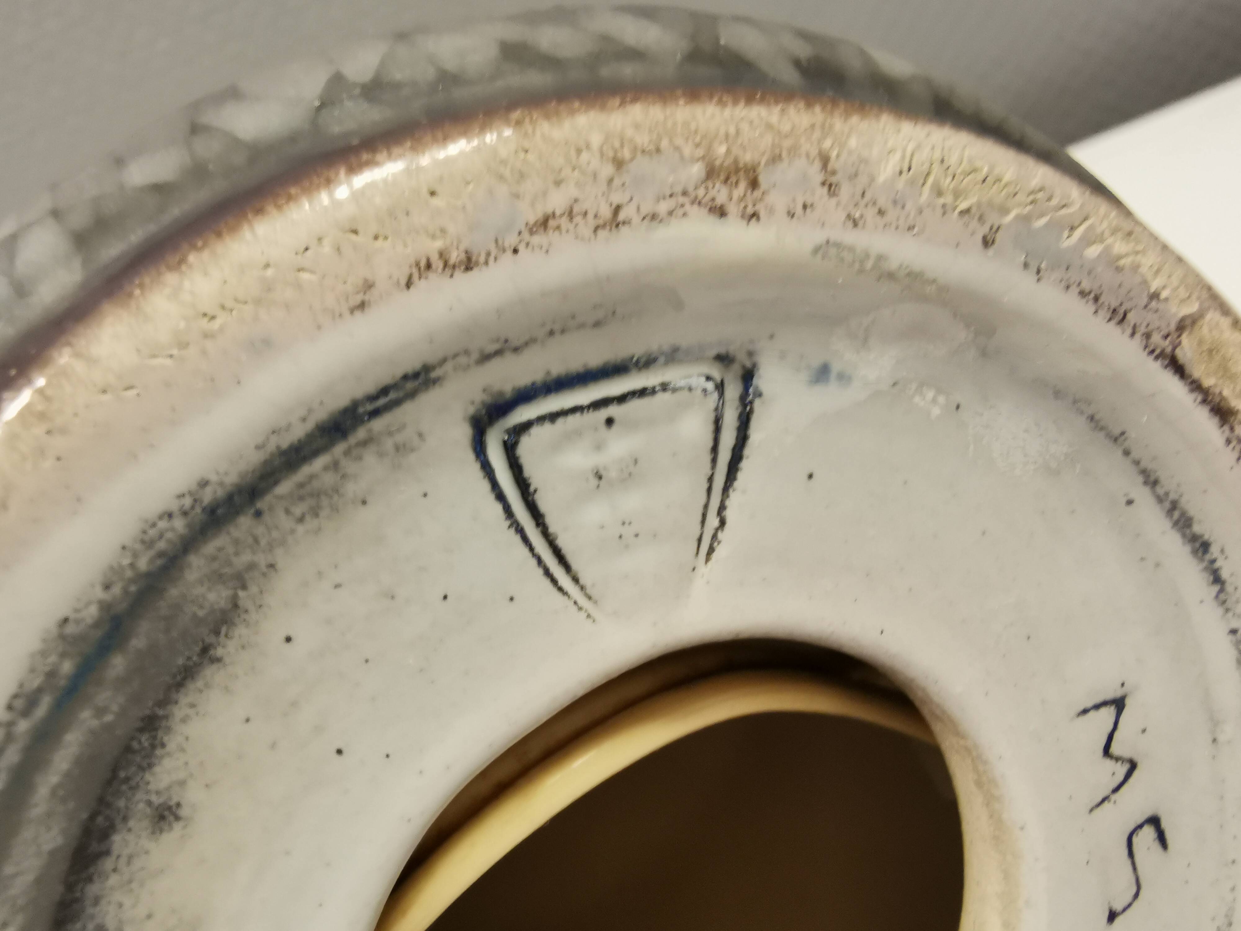 Ceramic table lamp in Grey/Blue crackled glaze, made by Michael Andersen Denmark