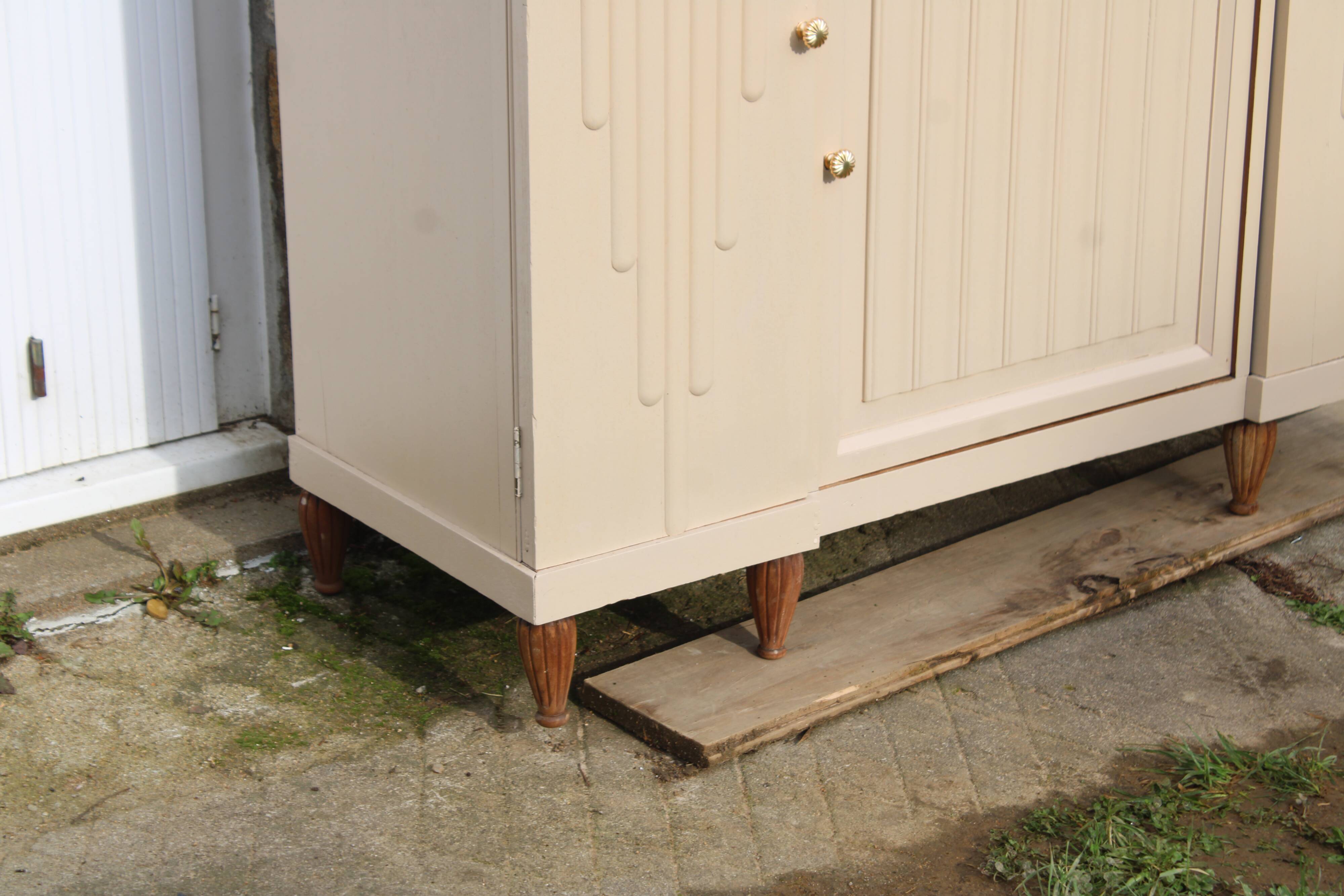 Renovated Art Deco buffet, pink marble and original mirror.