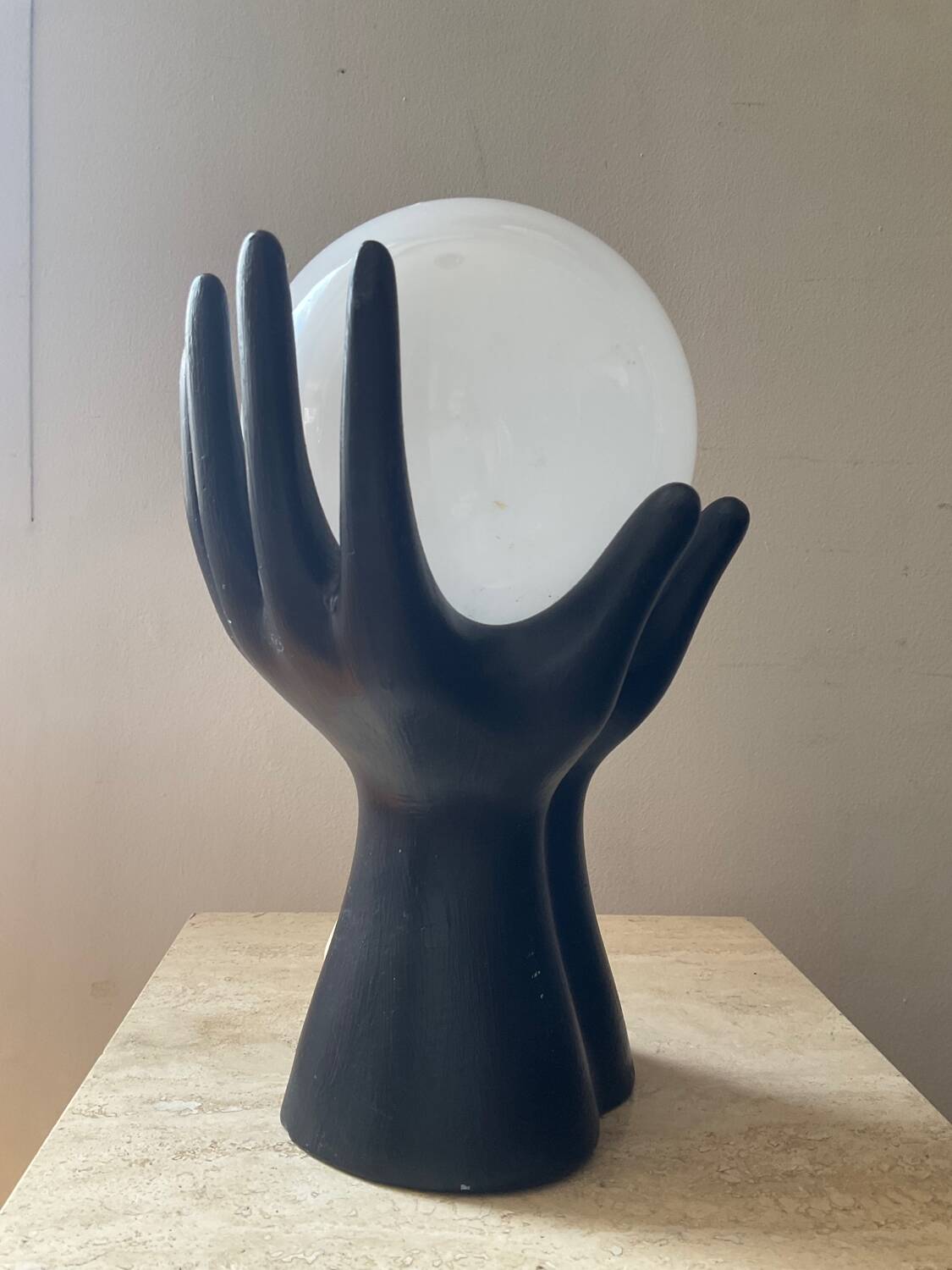 Hand lamp from the 70s in ceramic and opaline