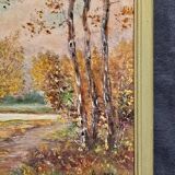 Impressionist painting, Oil on wood early 20th century, romantic landscape.