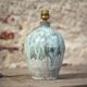 Vintage blue/grey glazed stoneware lamp, round lamp base, lamp stand.