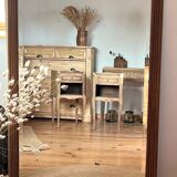Large antique mirror in raw solid oak
