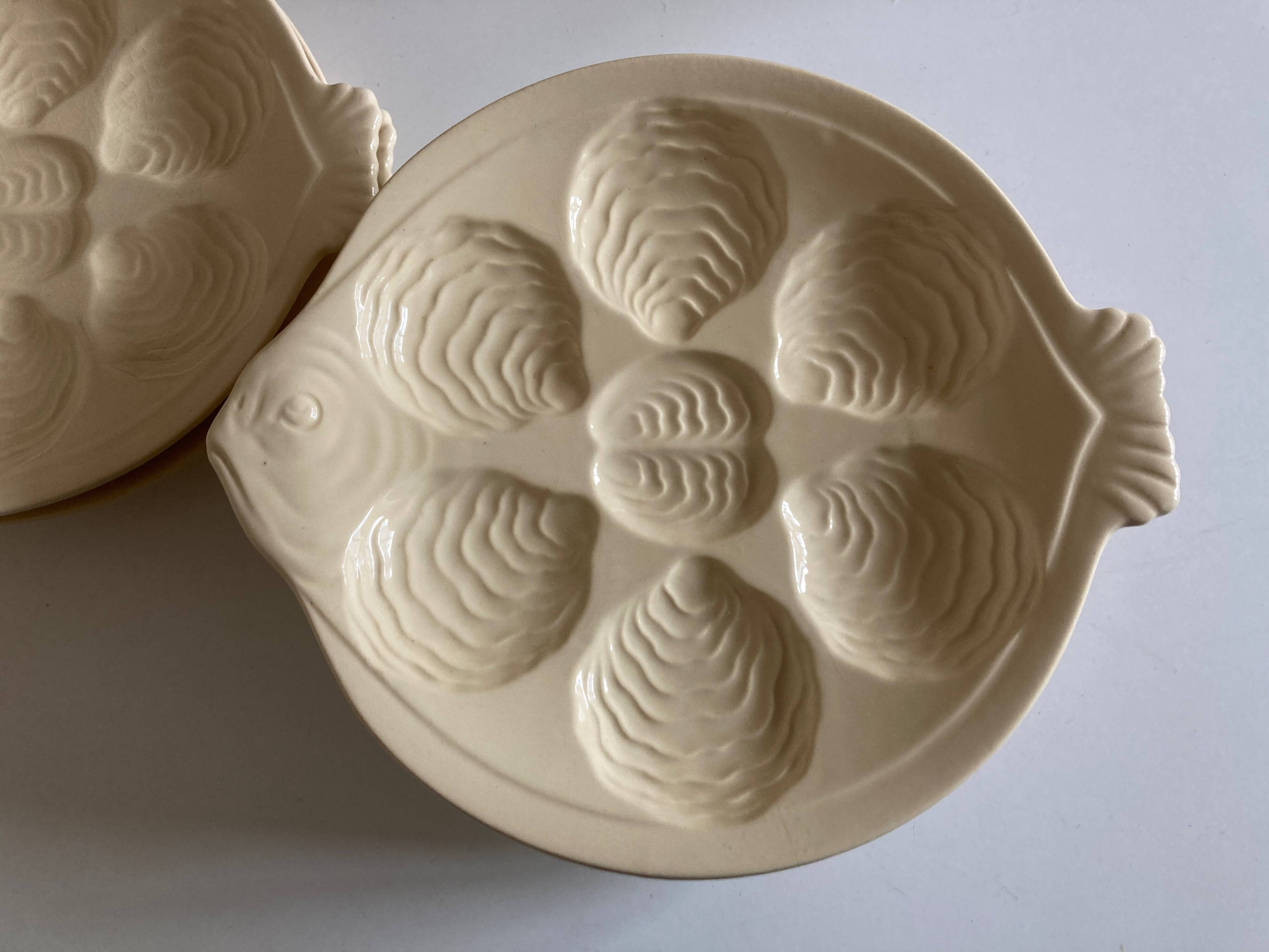 set of 6 oyster plates in ivory Gien earthenware 1960