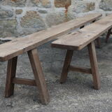 Pair of large solid wood benches XIXth