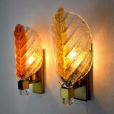 Pair of wall lamps Leaves, Bicolore, Murano, Italy, 1970
