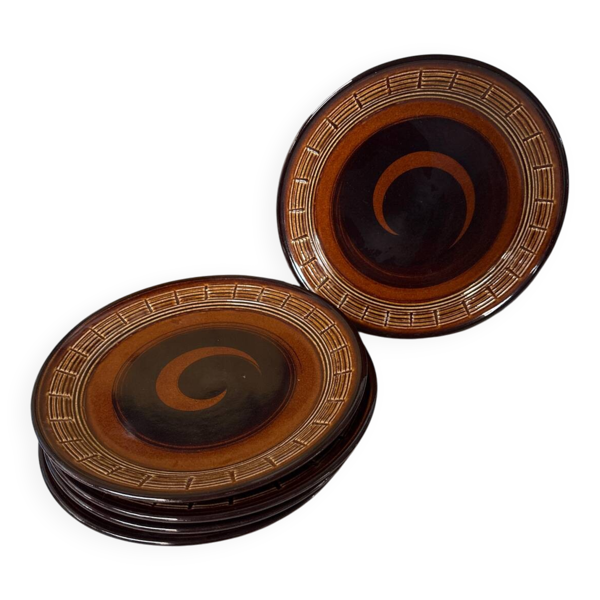 Ensemble de 5 assiettes à dessert grès vintage