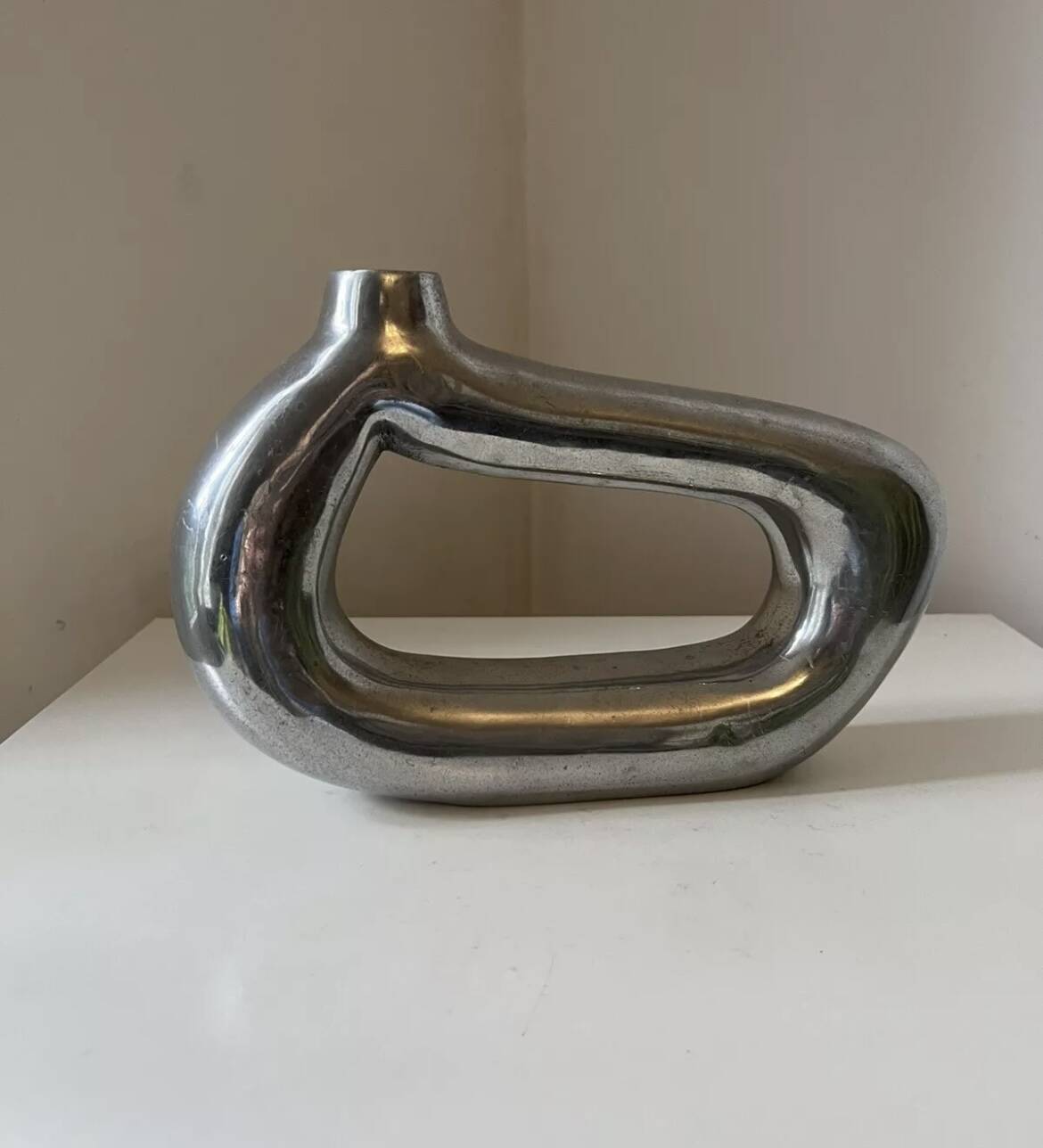 Vintage 1970s asymmetrical modernist aluminum soliflore vase