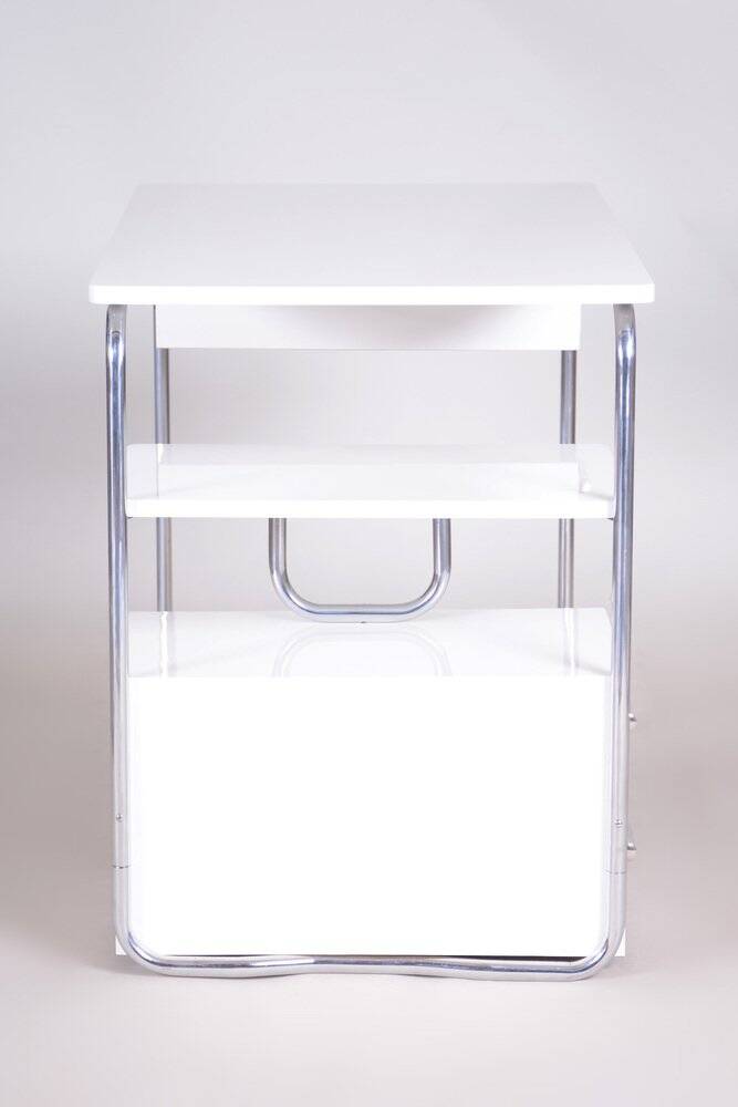Bauhaus Desk in Chrome-Plated Steel and White Lacquered Wood, Germany, 1930s
