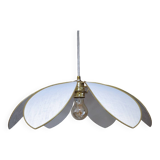 Flower suspension with metal structure and white linen petals