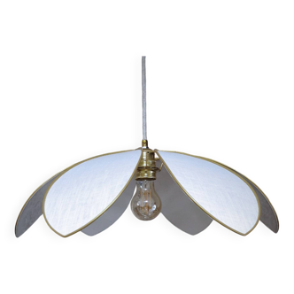 Suspension fleur structure métal et pétales en lin blanc