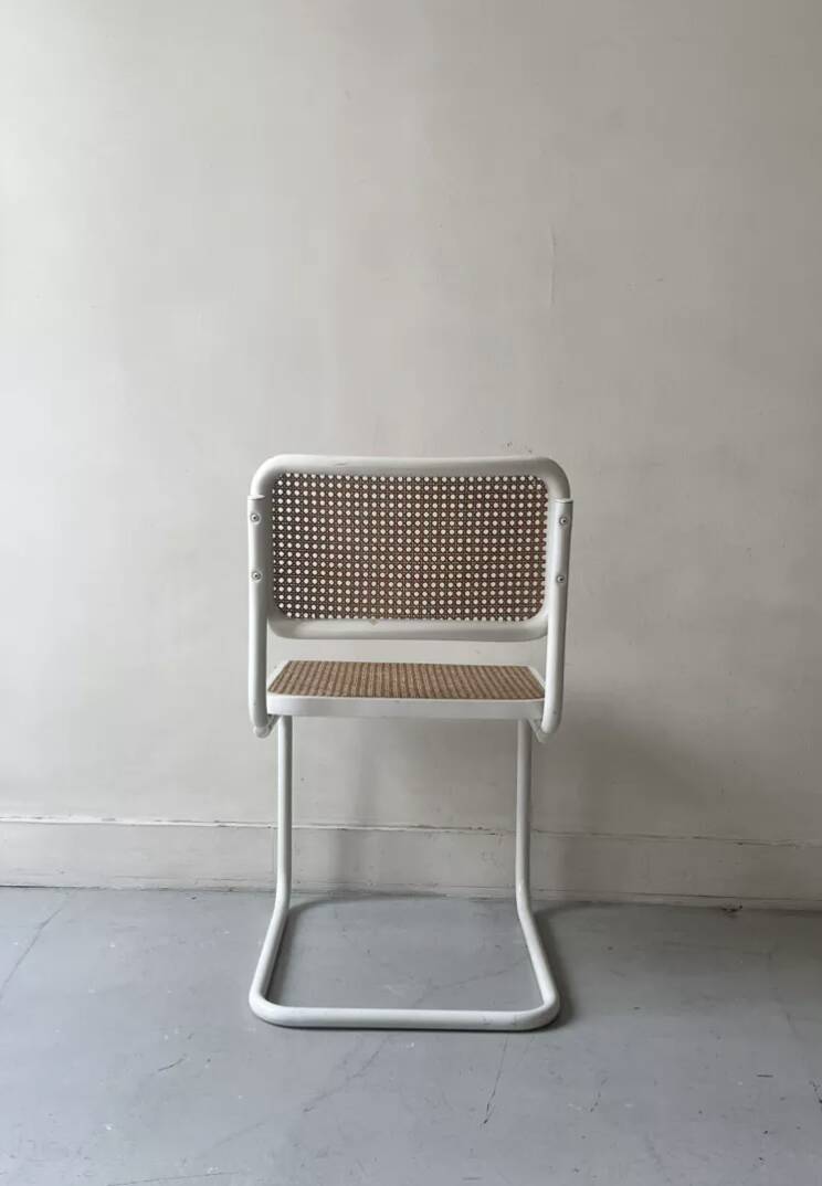 Chaise design vintage Cesca B32 métal blanc & cannage par Marc