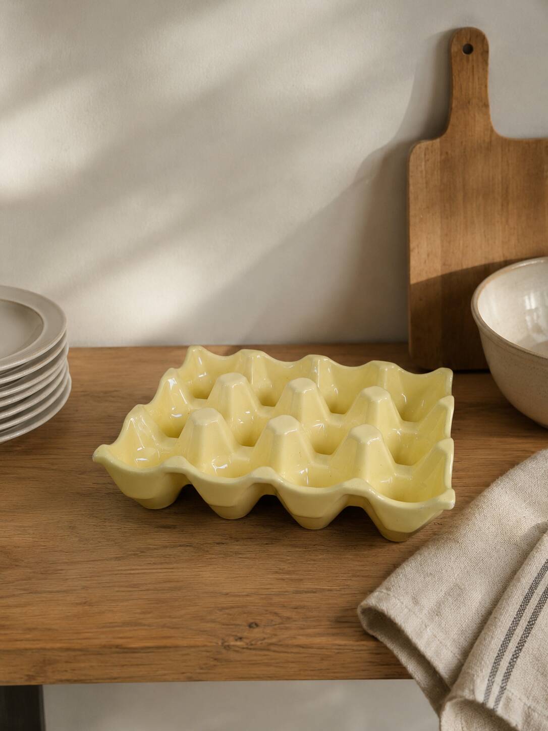 Vintage yellow ceramic egg holder