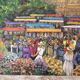 Tableau Huile sur Toile - Paysage marché Breton Signé Chateaugiron