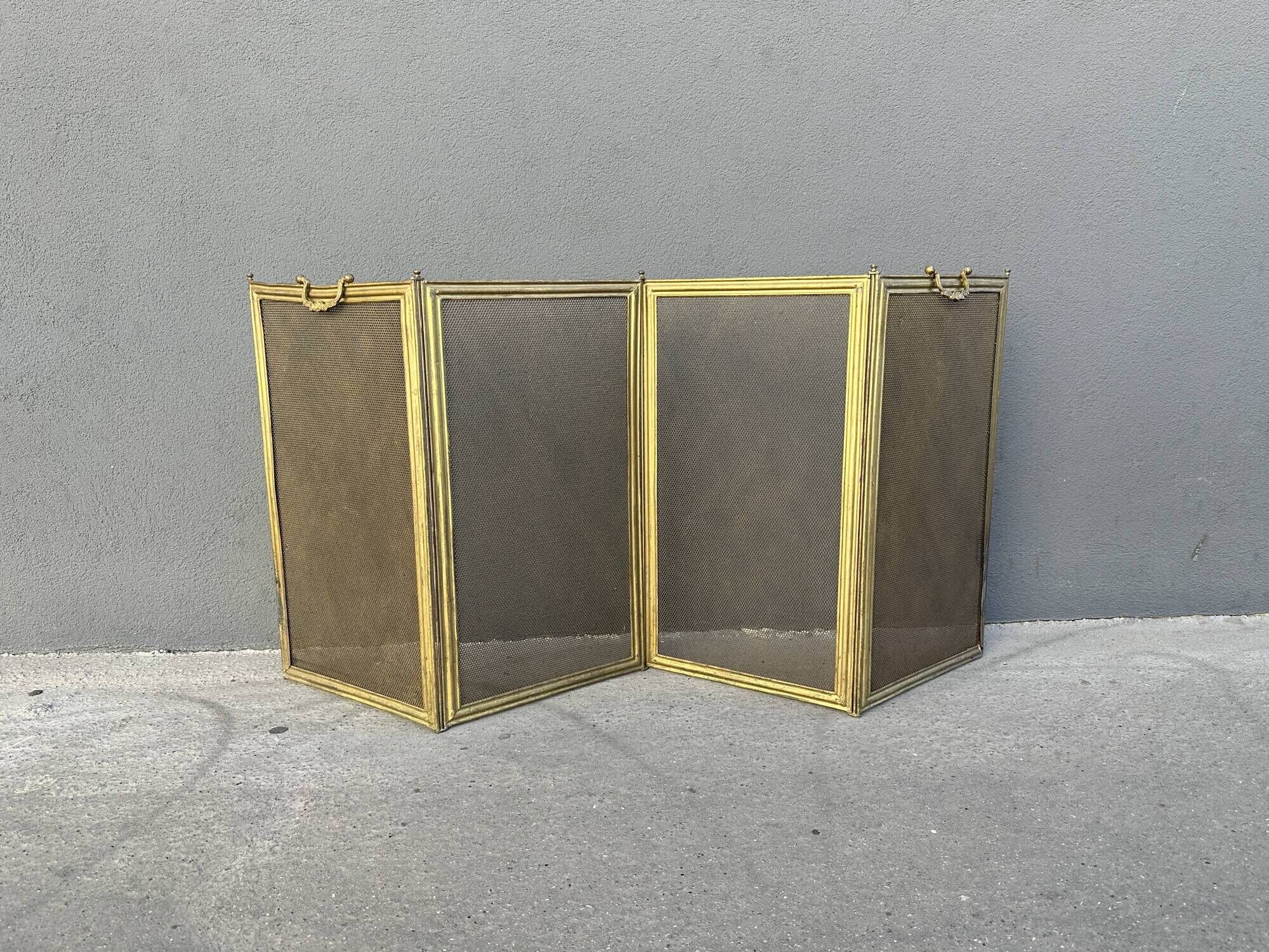 Antique 19th-century fireplace screen, French gilded spark guard.