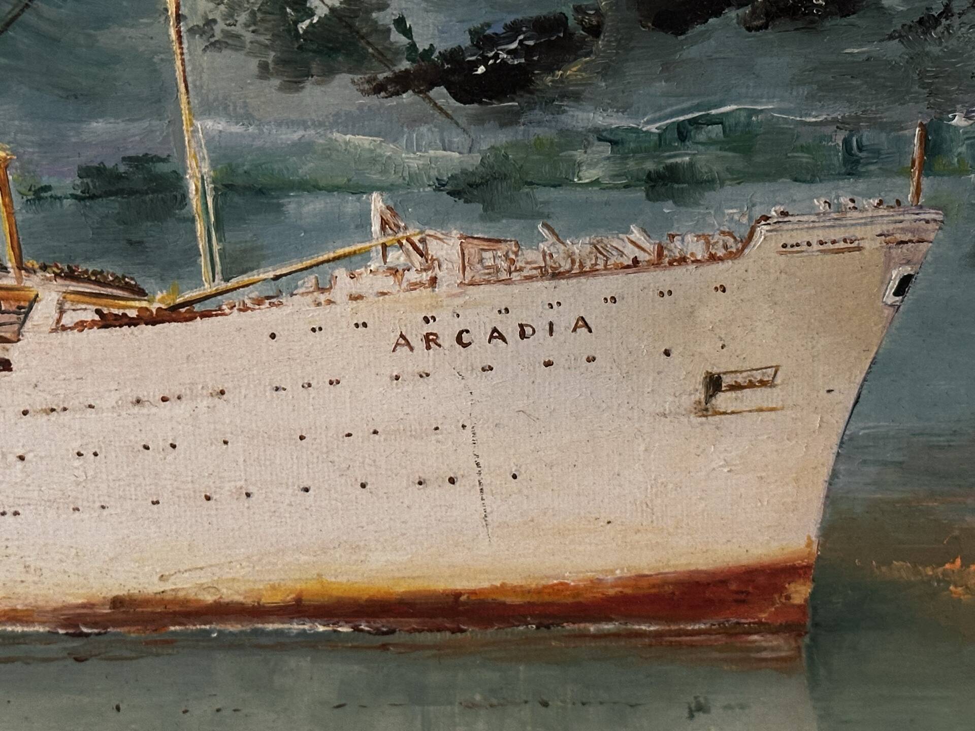 Oil on canvas Alain Chaussois (1950-2018) – Ocean liner Arcadia in the