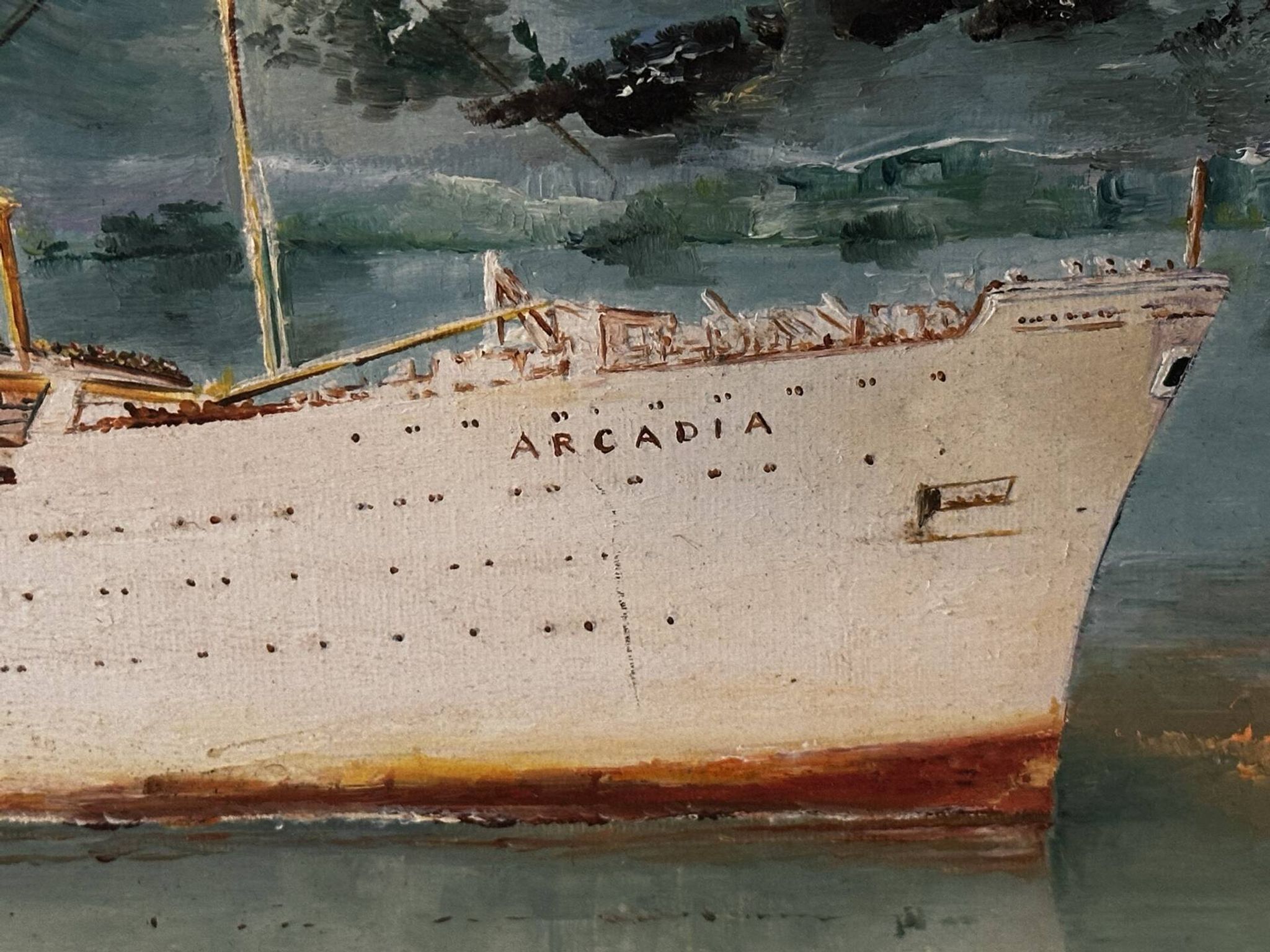 Oil on canvas Alain Chaussois (1950-2018) – Ocean liner Arcadia in the