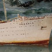 Oil on canvas Alain Chaussois (1950-2018) – Ocean liner Arcadia in the