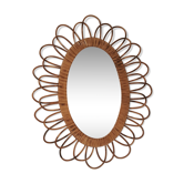 Mirror rattan oval flower vintage 60s 45x57cm