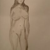 Tableau signé aquarelle monochrome sépia portrait féminin «  dans les yeux »