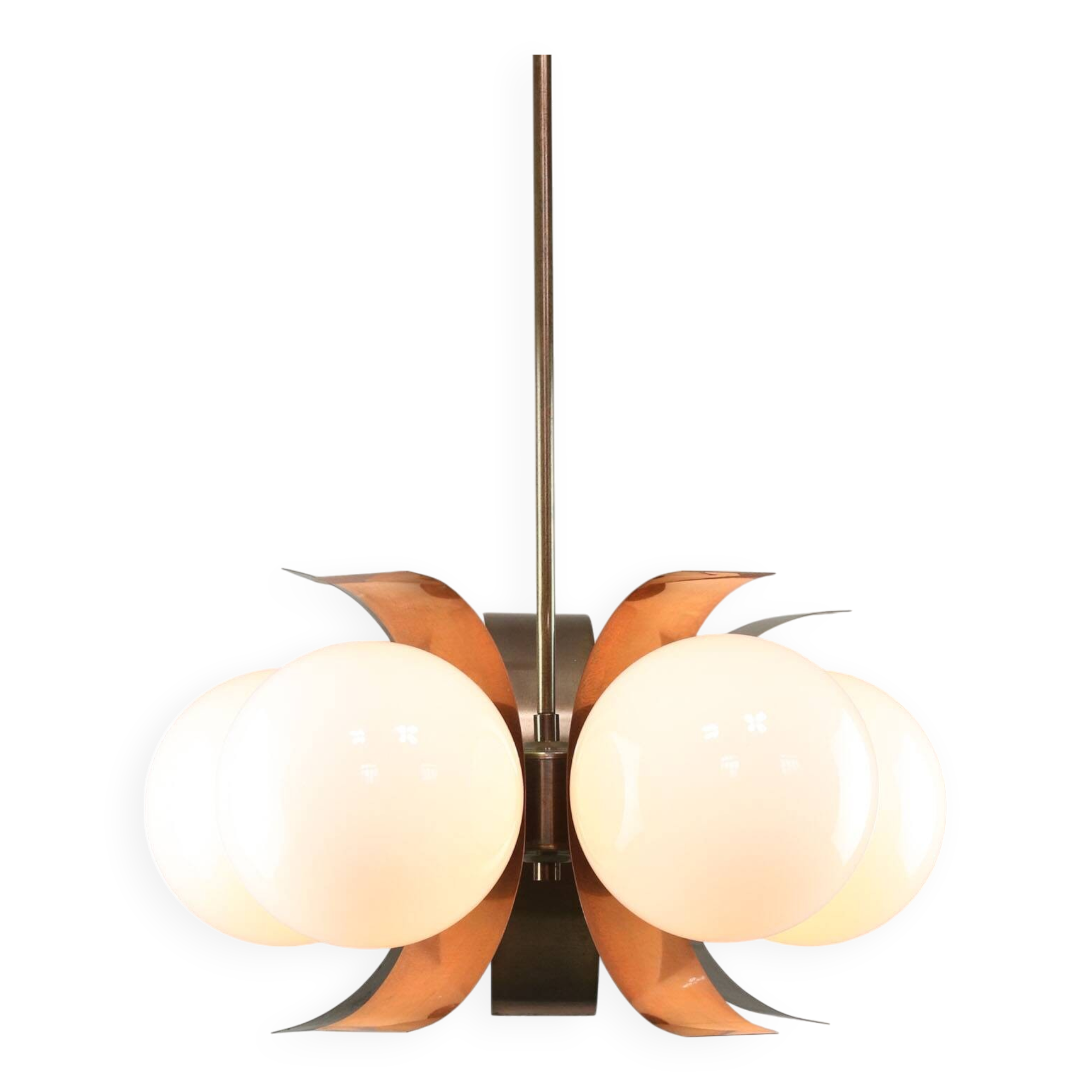 Vintage Italian Copper and Opaline Chandelier, 1970s