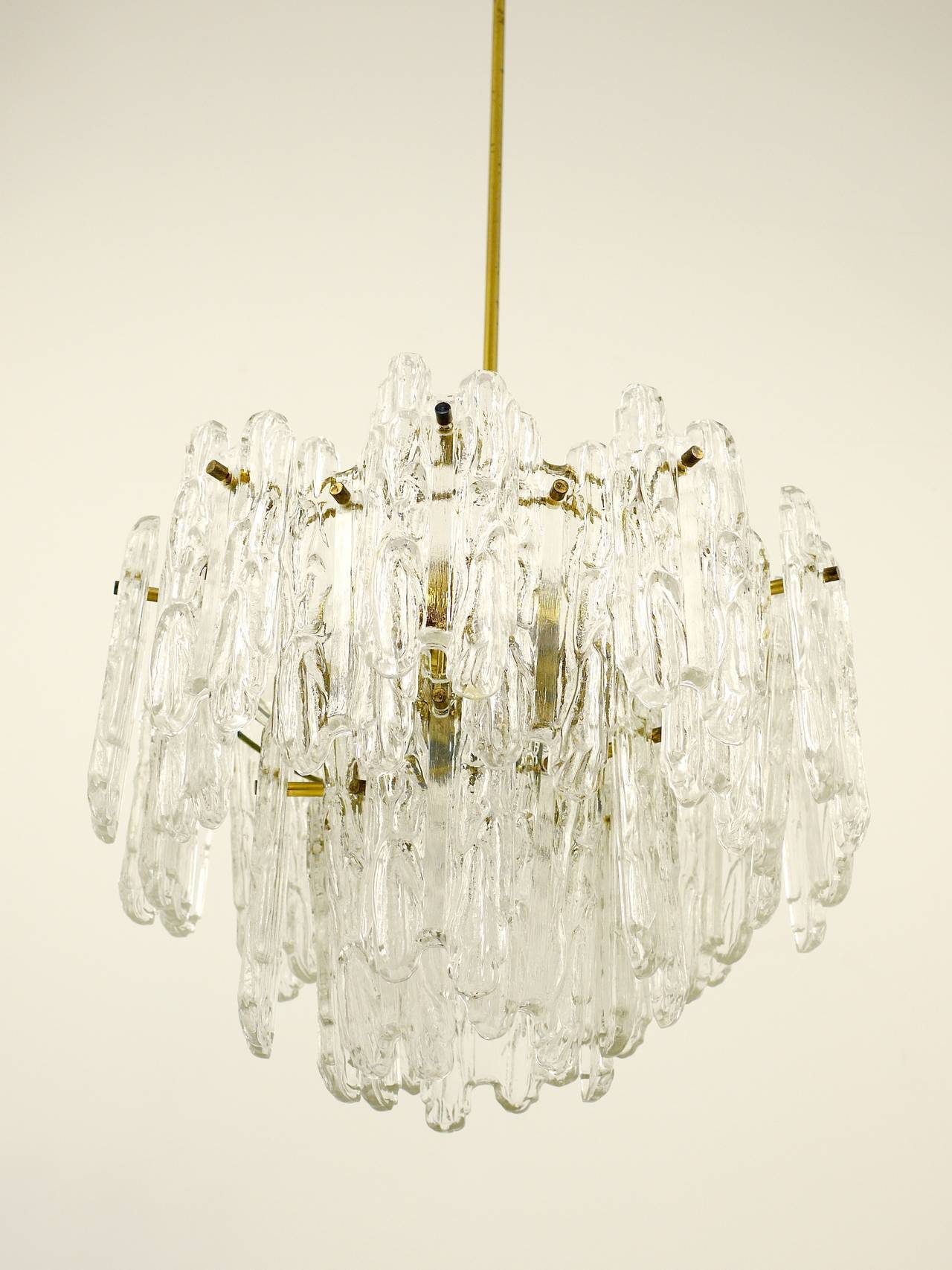 Frosted glass and brass chandelier by Kinkeldey, Germany, 1960s.