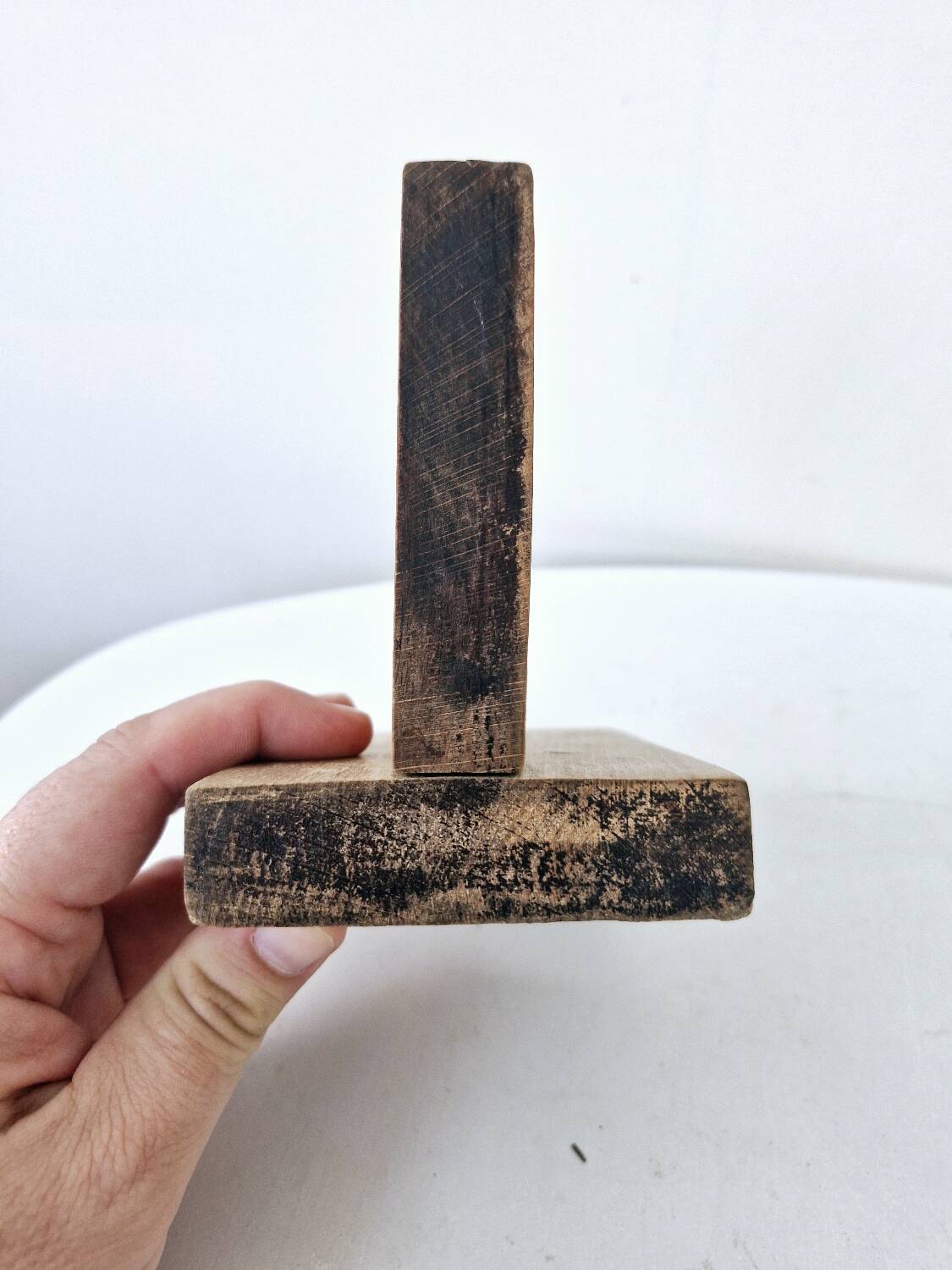 Old wooden bookends with pyrography flower decoration signed 1940s Art Deco