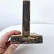 Old wooden bookends with pyrography flower decoration signed 1940s Art Deco