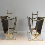 Pair of mahogany and brass magazine racks. Maison Jansen