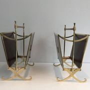 Pair of mahogany and brass magazine racks. Maison Jansen