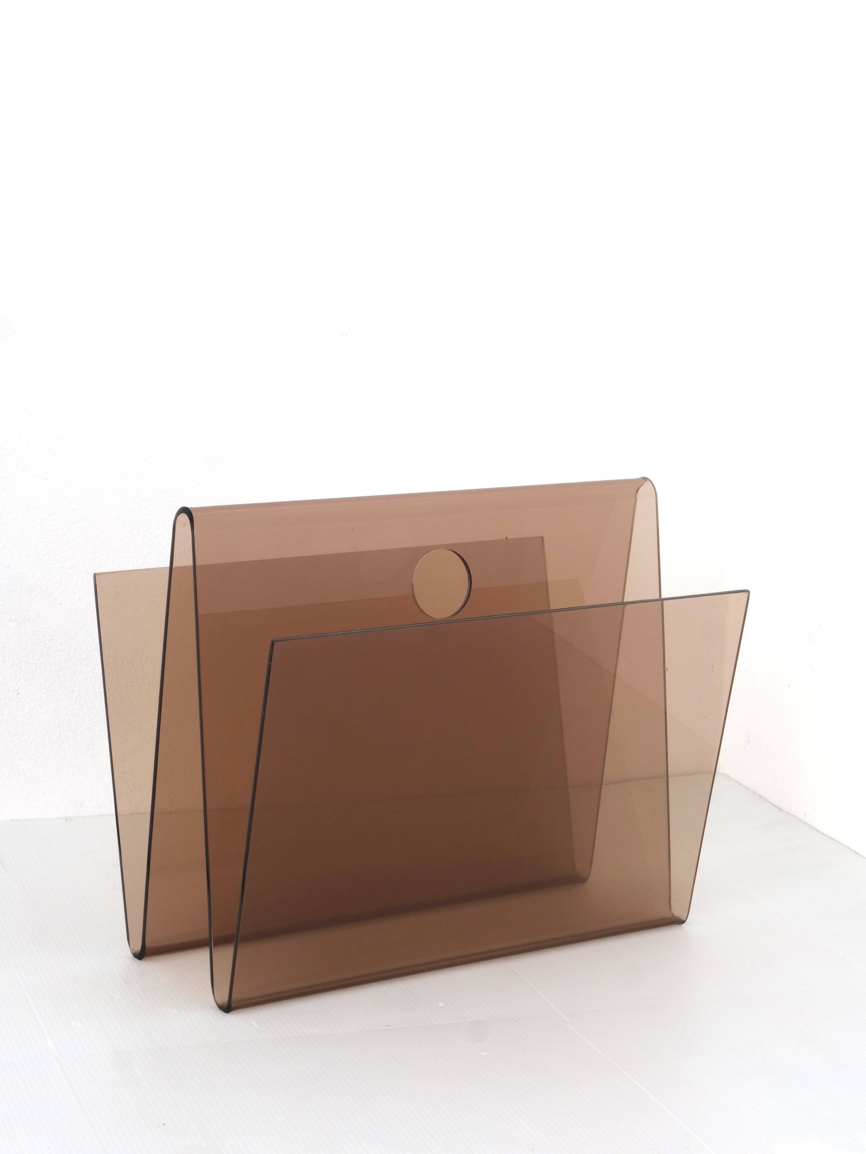 70's smoked plexiglass magazine rack